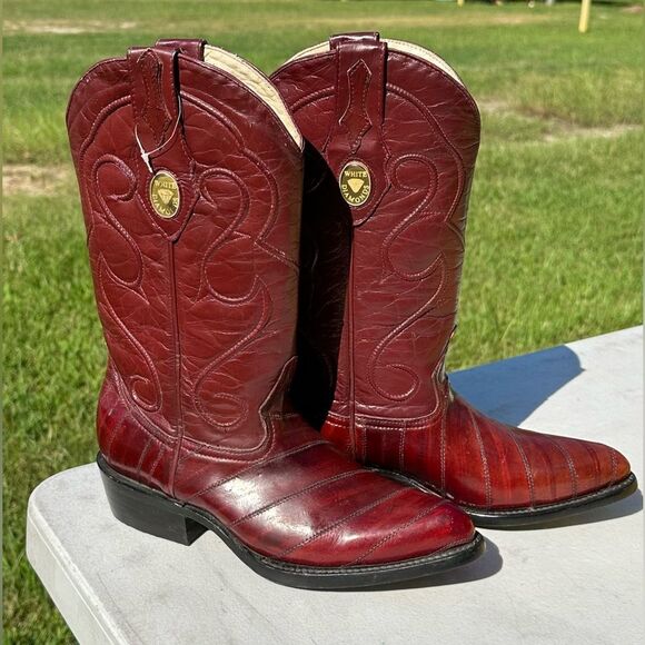 White Diamonds Eel Skin and Goat Leather Cowboy Western Boots Men's Size 6.5 EE - Picture 3 of 12